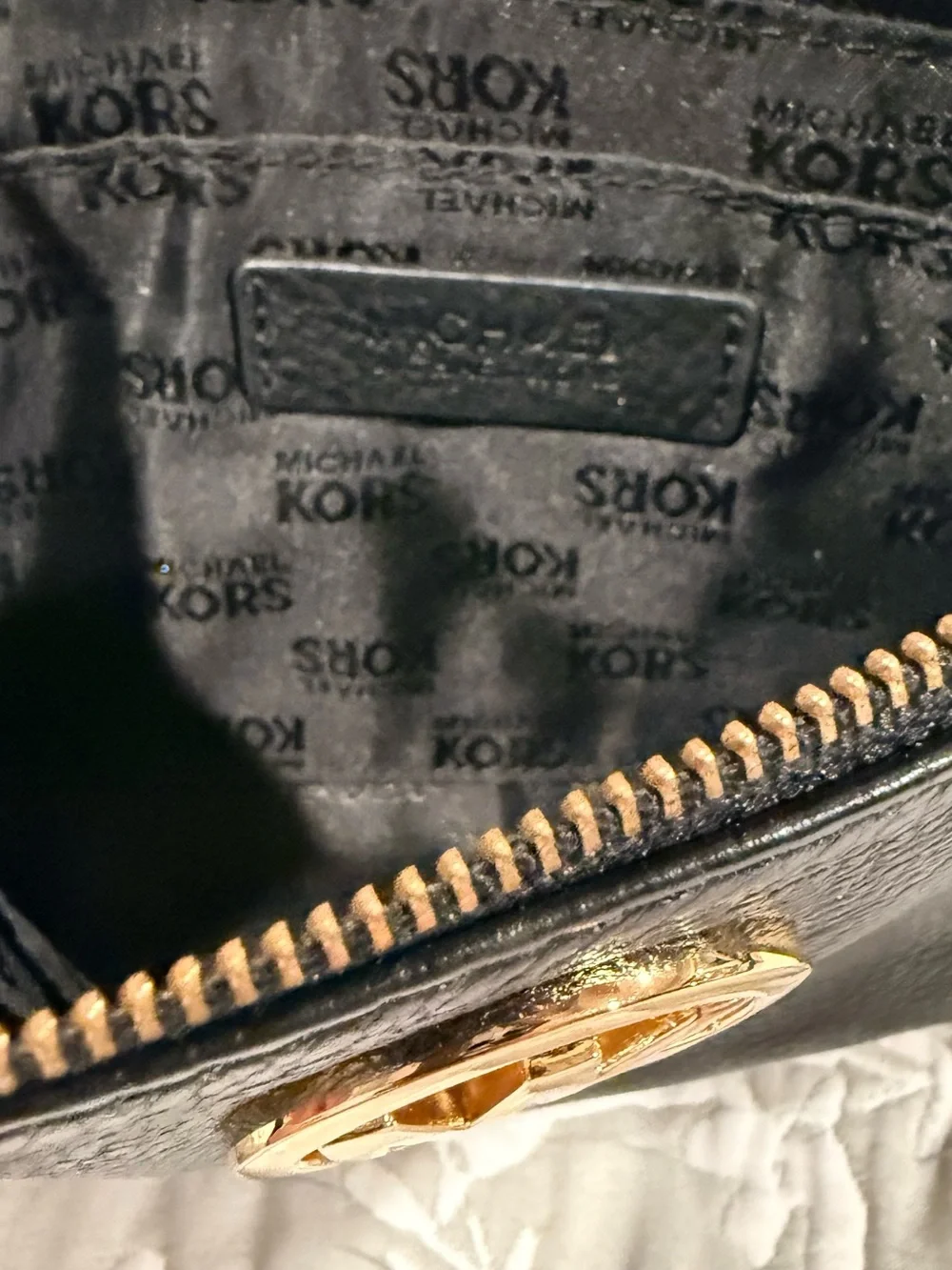 Michael Kors Black Leather Wristlet with Gold MK Emblem